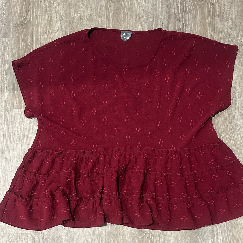 ARULA Burgundy Ruffle Blouse